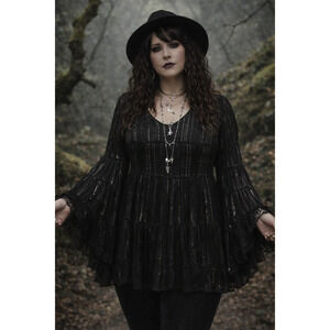 Sweet magnolia flowy witchy black fairy grunge whimsigoth flare sleeve Size XXL